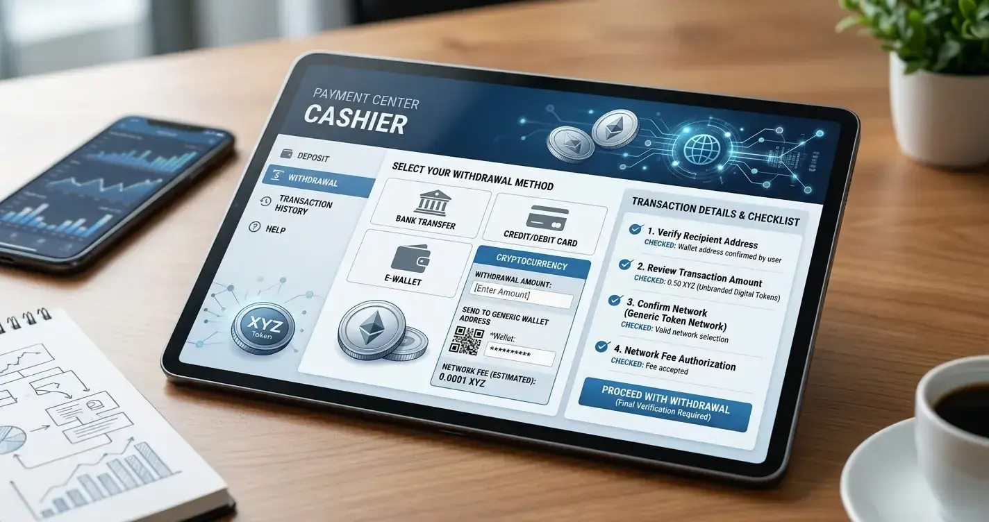 Editorial illustration of generic cryptocurrency payment and wallet concepts