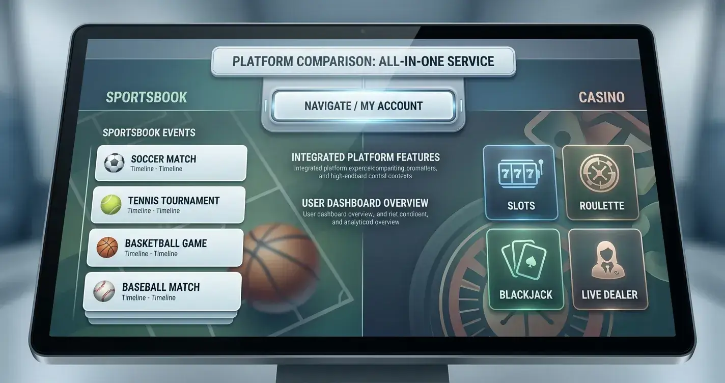 Editorial illustration combining generic sportsbook and casino product categories